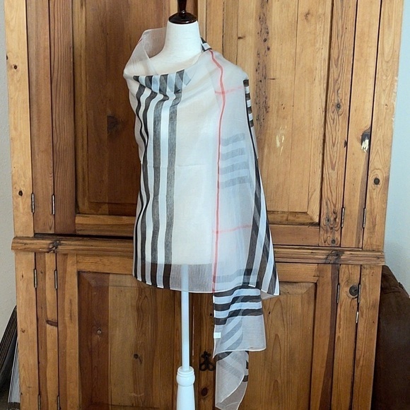 Fashion Scarves Beige Striped 💯 Viscose - Picture 13 of 14